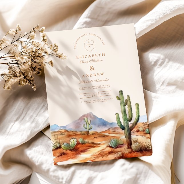 Watercolor Cactus Desert Landscape Wedding Invitation (Creator Uploaded)