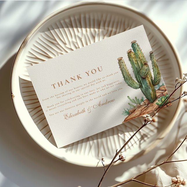 Watercolor Cactus Desert Landscape Wedding Thank You Card (Creator Uploaded)