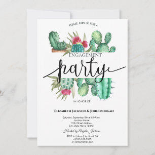 Watercolor Cactus Dots Engagement   Invitation