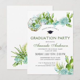 Watercolor Cactus Eucalyptus Graduation Party Invitation