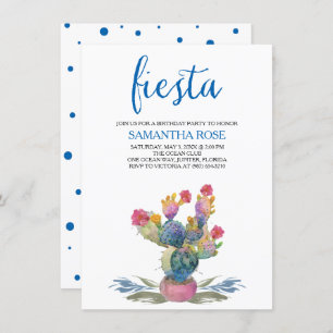 Watercolor Cactus Fiesta Birthday Party Invitation