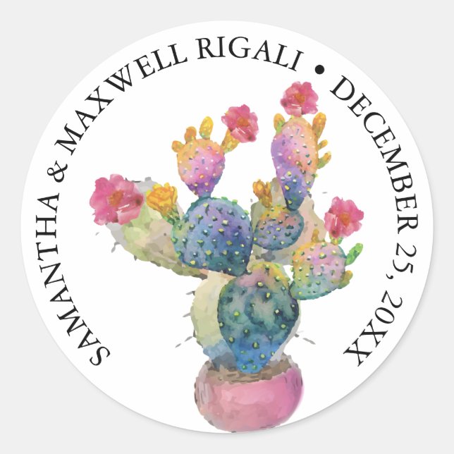 Watercolor Cactus Fiesta Favour Sticker (Front)