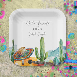 Watercolor Cactus First Fiesta 1st Birthday Party Paper Plate