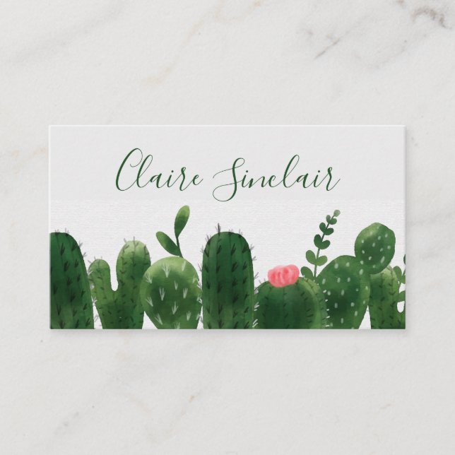 Watercolor Cactus Floral Business Card (Front)