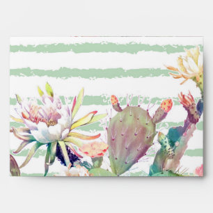 Watercolor Cactus Floral Stripes Design Envelopes