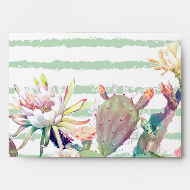 Watercolor Cactus Floral Stripes Design Envelopes (Front)