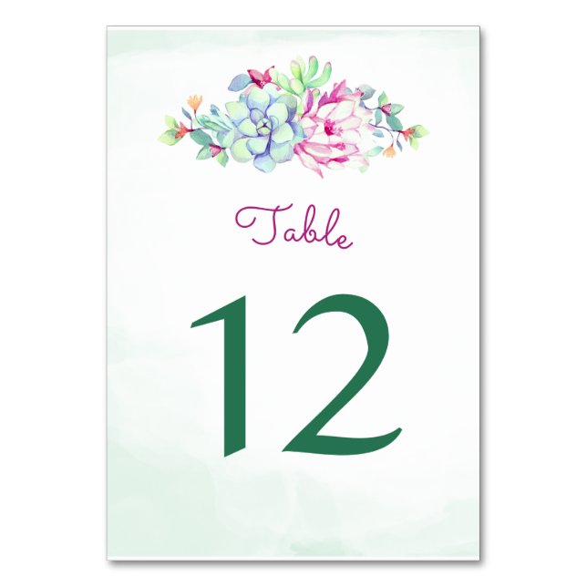 Watercolor Cactus Flower Table Number Cards (Front)