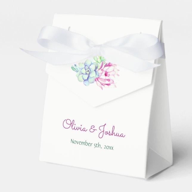 Watercolor Cactus Flower Wedding Favour Boxes (Front Side)