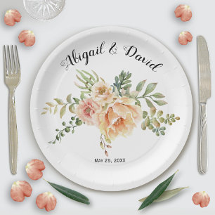 Watercolor cactus flowers and succulent wedding paper plate