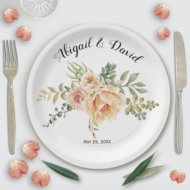 Watercolor cactus flowers and succulent wedding paper plate (Creator Uploaded)
