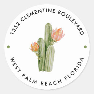 Watercolor Cactus Flowers Dessert Return Address Classic Round Sticker