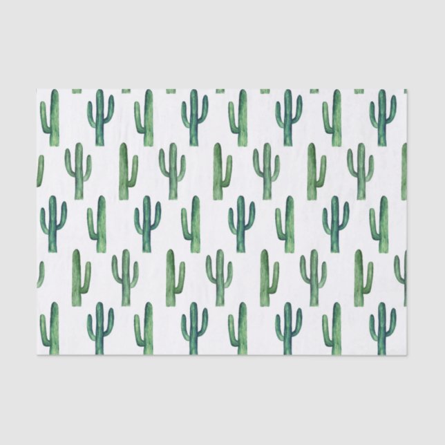 Watercolor cactus. Green cacti pattern. Modern Tissue Paper (Front)