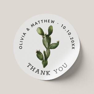 Watercolor cactus greenery wedding thank you classic round sticker