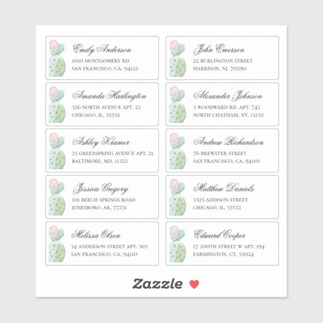 Watercolor cactus guests address. Shipping labels (Sheet)