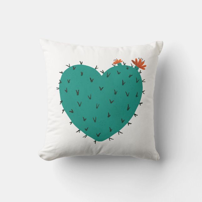 Watercolor Cactus Heart Pillow (Front)