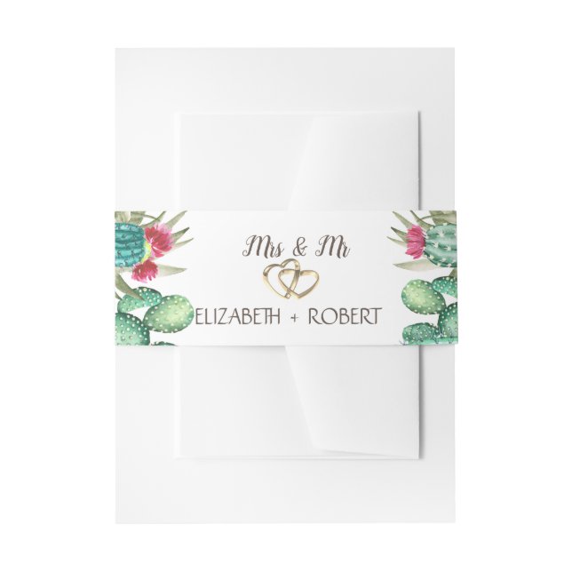 Watercolor Cactus Hearts Invitation Belly Band (Front Example)