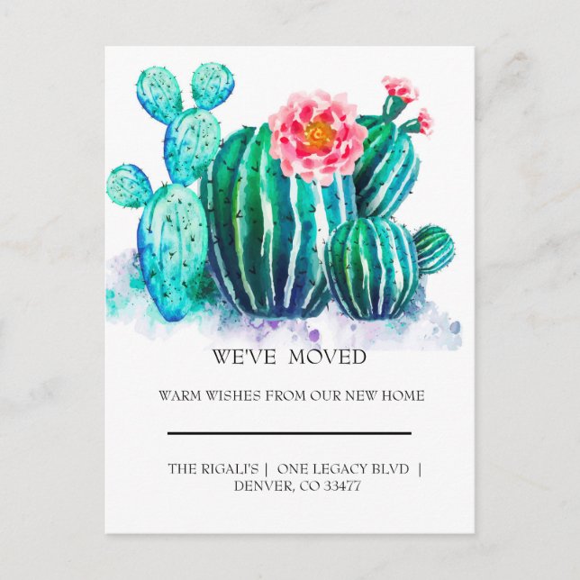 watercolor Cactus  home moving Postcard (Front)