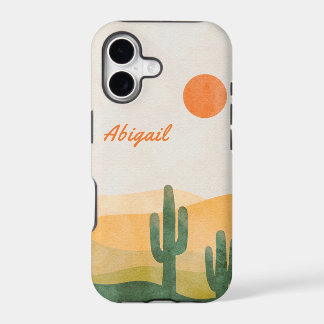 Watercolor Cactus in Orange Desert