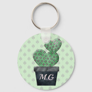 Watercolor Cactus in Plant Pot Patterned Key Ring