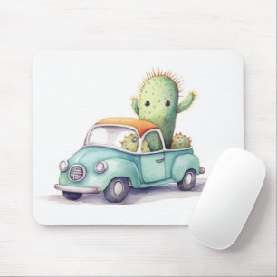 Watercolor Cactus In Retro Truck Mouse Mat