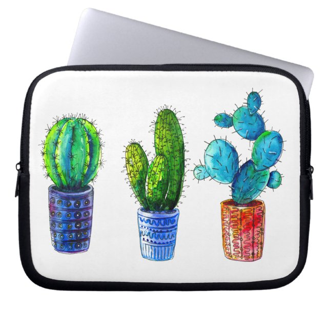 watercolor cactus laptop sleeve (Front)