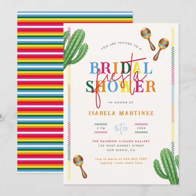 Watercolor Cactus Mexican Fiesta Bridal Shower Invitation (Front/Back)