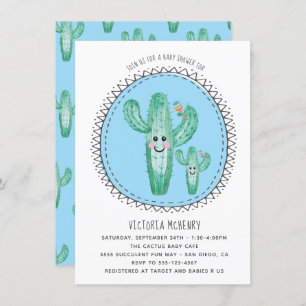Watercolor Cactus Momma and Baby Shower Invitation