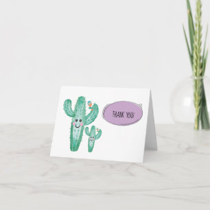 Watercolor Cactus Momma and Baby Thank you note Card