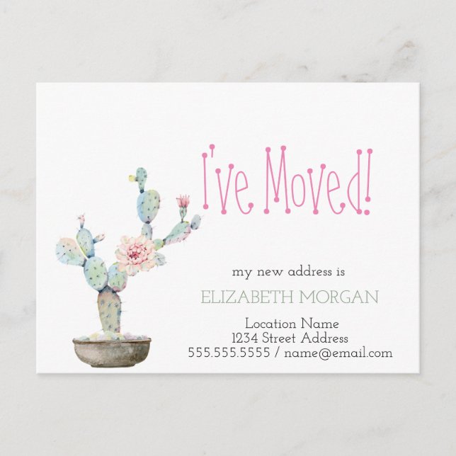 Watercolor Cactus New Address  Announcement Postcard (Front)