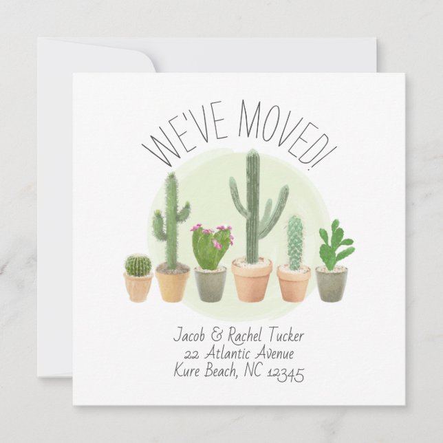 Watercolor Cactus New Address Moving Announcement (Front)