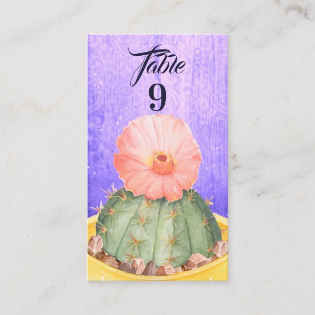 Watercolor Cactus Orange Bloom Wedding Place Card (Front)