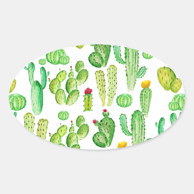 watercolor cactus oval sticker (Front)
