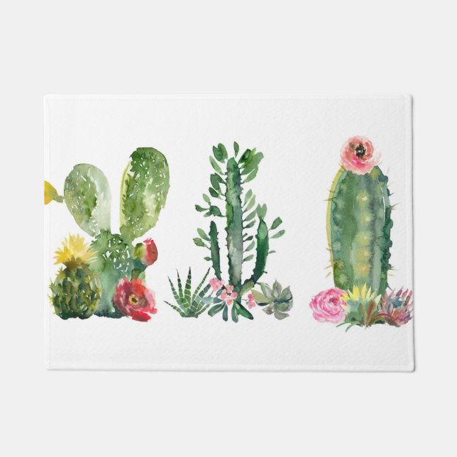 Watercolor Cactus Painting Doormat (Front)