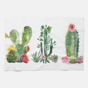 Watercolor Cactus Painting Tea Towel