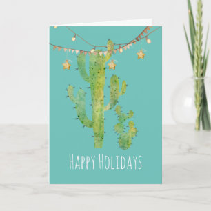 Watercolor Cactus Pair Customisable Holiday Card