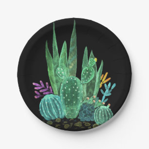 Watercolor, cactus paper plate