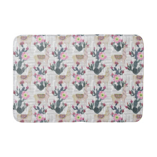 Watercolor Cactus Pattern Bath Mat