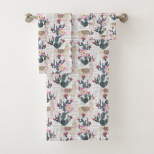 Watercolor Cactus Pattern Bath Towel Set