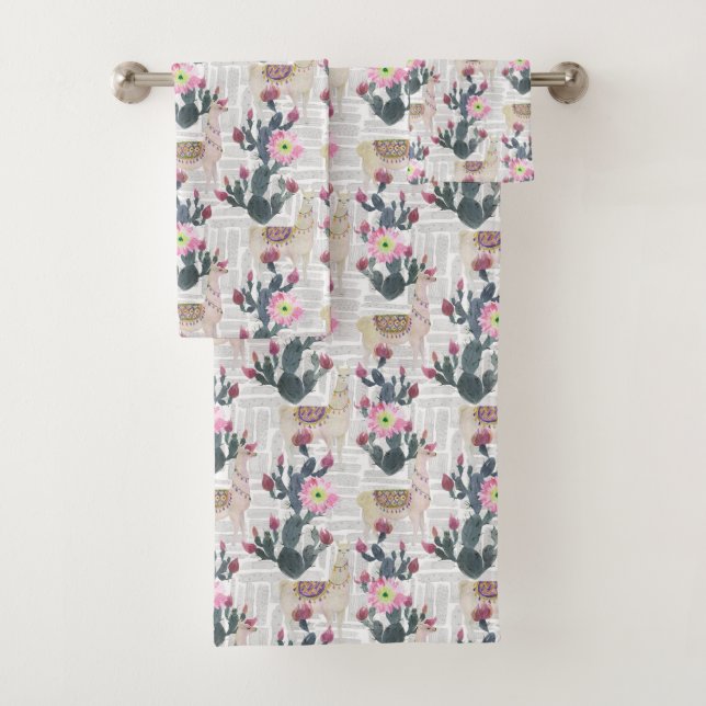 Watercolor Cactus Pattern Bath Towel Set (Insitu)