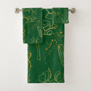 Watercolor Cactus Pattern  Bath Towel Set