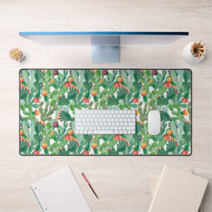 Watercolor Cactus Pattern Desk Mat