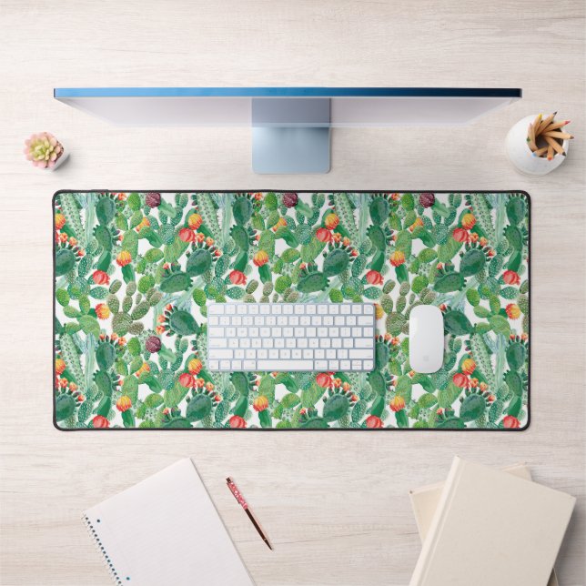 Watercolor Cactus Pattern Desk Mat (Office 1)