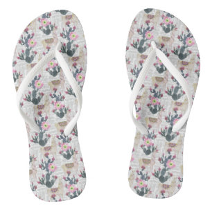 Watercolor Cactus Pattern Flip Flops