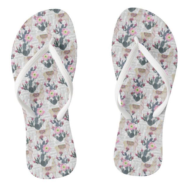 Watercolor Cactus Pattern Flip Flops (Footbed)