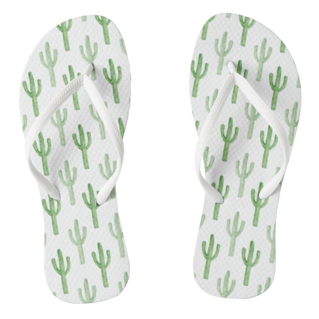Watercolor Cactus Pattern Flip Flops (Footbed)