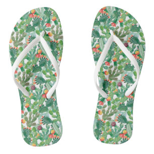 Watercolor Cactus Pattern Flip Flops