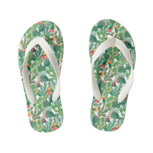 Watercolor Cactus Pattern Kid's Flip Flops