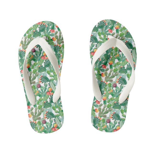 Watercolor Cactus Pattern Kid's Flip Flops (Footbed)