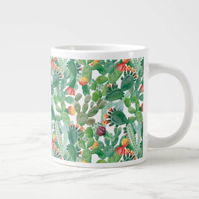 Watercolor Cactus Pattern Large Coffee Mug (Right)