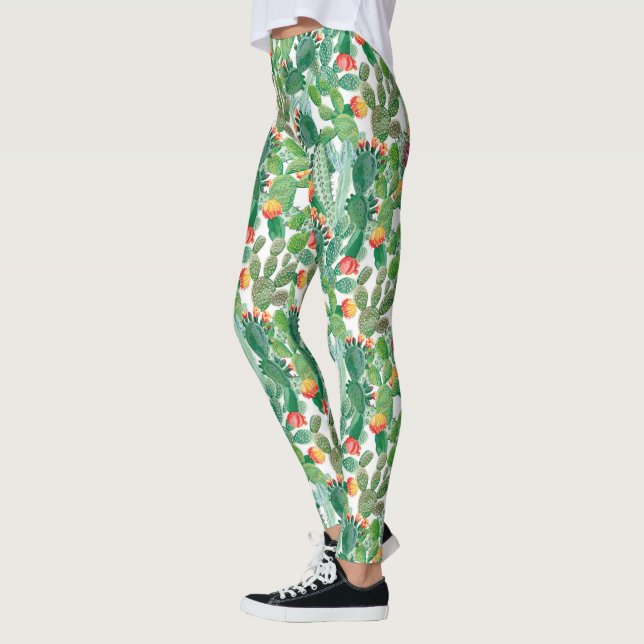 Watercolor Cactus Pattern Leggings (Left)